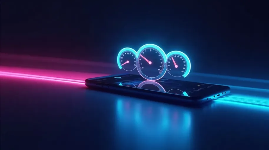 Смартфон зі світла і три сяйні індикатори швидкості — Core Web Vitals простою мовою
