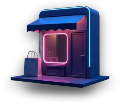 3D-ілюстрація: вітрина невеликого магазину з касовим терміналом — власник малого бізнесу